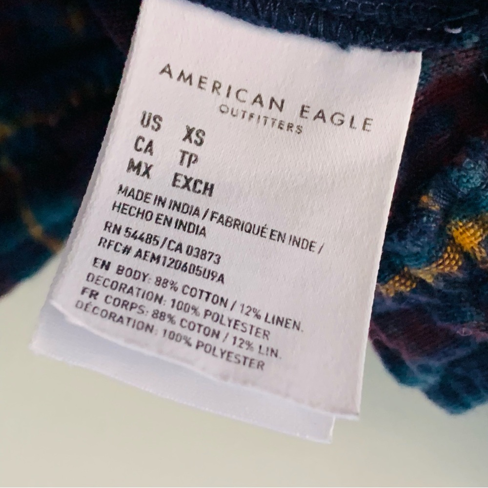 American Eagle Puff Sleeve Milk Maid Crop Top Blue Plaid Size XS Square Neckline - Picture 8 of 13